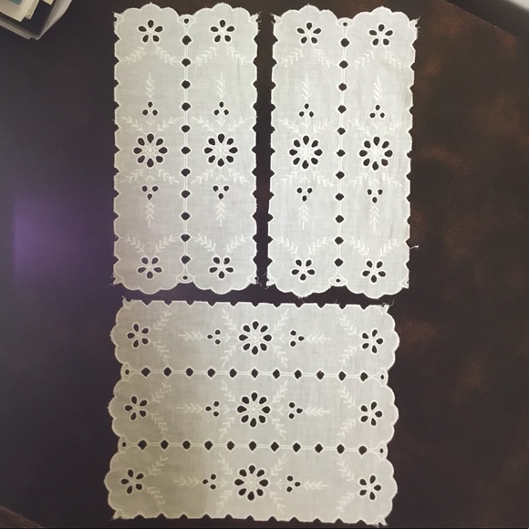 Vintage Handmade White Eyelet Dresser Scarves Embroidered Set of 3 Rectangular - Picture 4 of 6